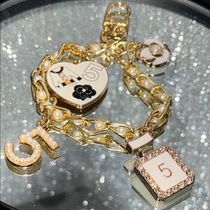 Gold and White Trinket Chain Bag Charm